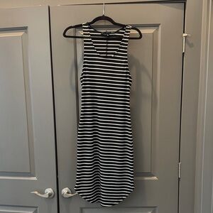 HYFVE Black and White Striped Midi Dress